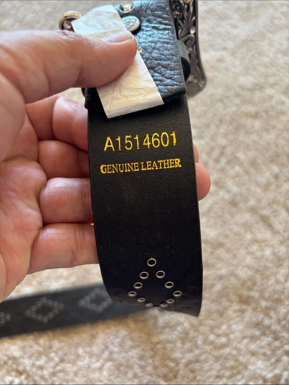 Ariat Black Studded Leather Belt with Ornate Silver Buckle